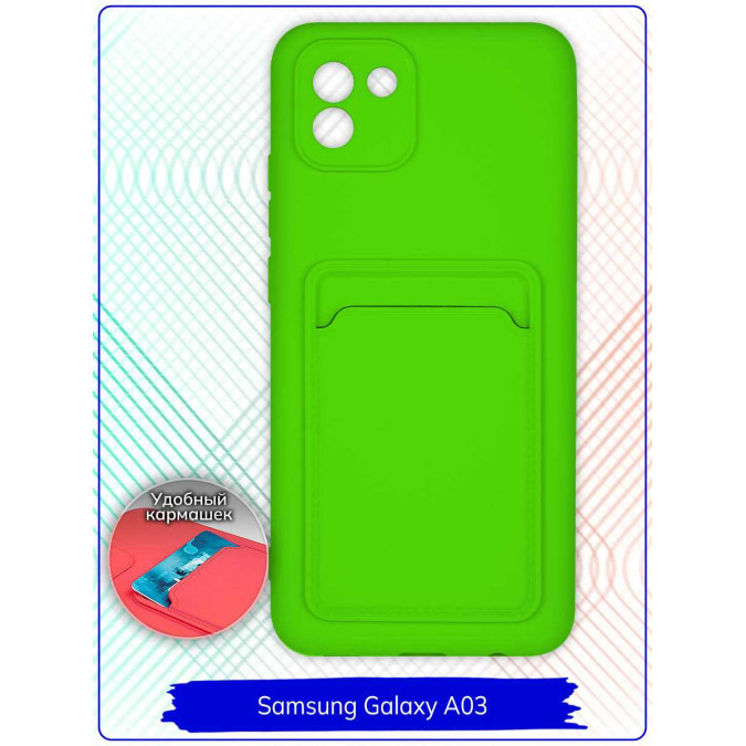 Чехол дизайнерский с карманом для Samsung Galaxy A03. Ярко-зеленый.