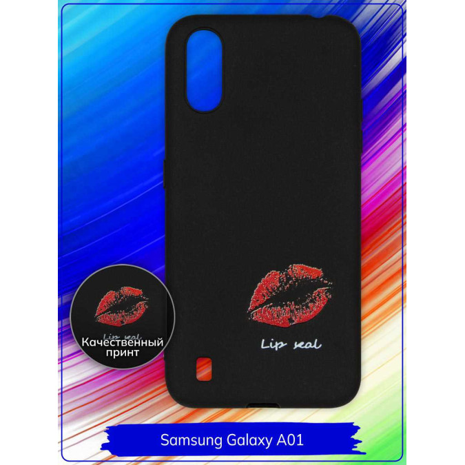 Чехол дизайнерский для Samsung Galaxy A01. Lip seal. Черный.