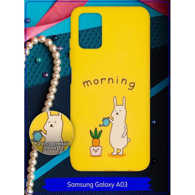 Чехол дизайнерский для Samsung Galaxy A03S. Заяц / Morning. Желтый.