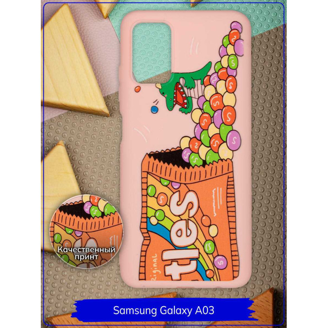 Чехол дизайнерский для Samsung Galaxy A03S. Skittles. Розовый.