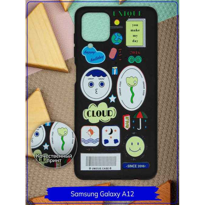 Чехол дизайнерский для Samsung Galaxy A12. You make my day. Черный.