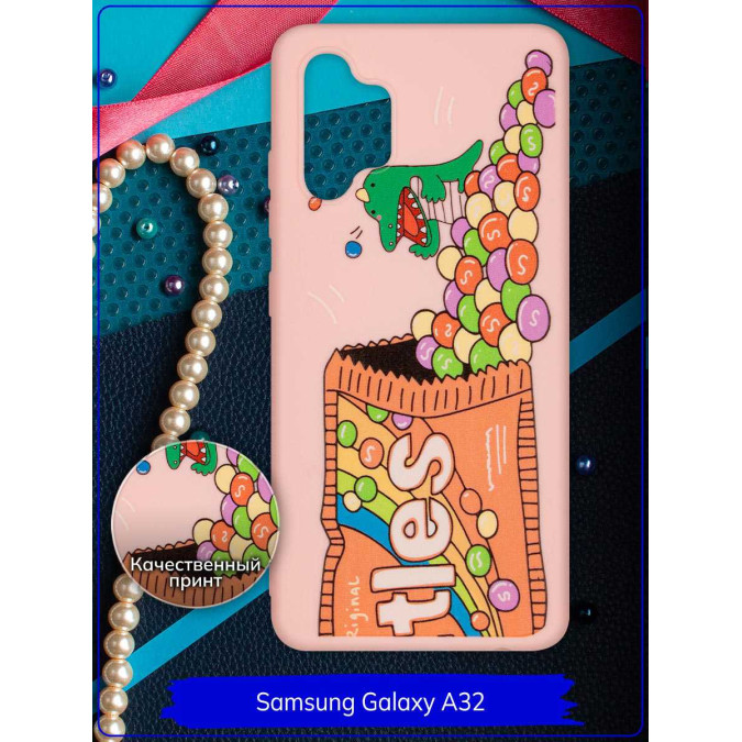 Чехол дизайнерский для Samsung Galaxy A32. Skittles. Розовый.