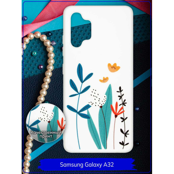 Чехол дизайнерский для Samsung Galaxy A32. Природа. Белый.