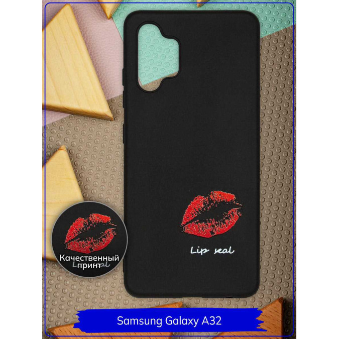 Чехол дизайнерский для Samsung Galaxy A32. Lip seal. Черный.