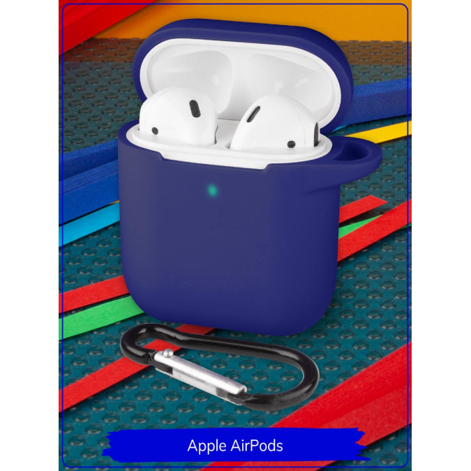 Чехол для Apple AirPods. Темно-синий. Карабин.