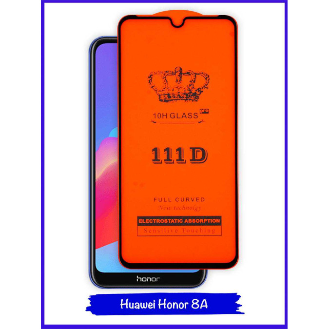 Стекло для Huawei Honor 8A / Huawei Y6s (2019) / Huawei Y6 Prime (2019). Противоударное. Полноклеевое. Черная рамка. 111D.