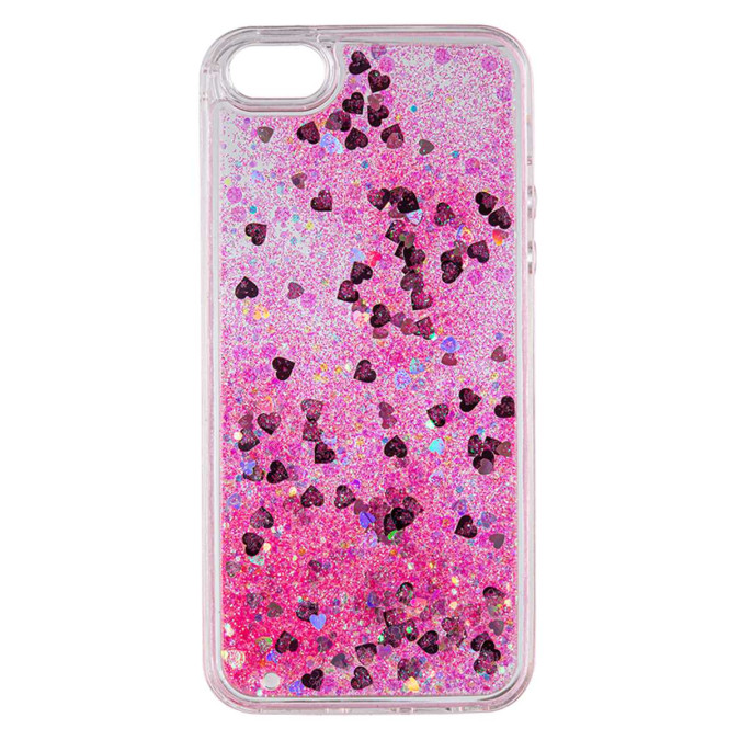 Чехол силиконовый дизайнерский. Glitter. Розовые блестки. Прозрачный. Apple Iphone 5 / Apple Iphone 5S / Apple Iphone SE