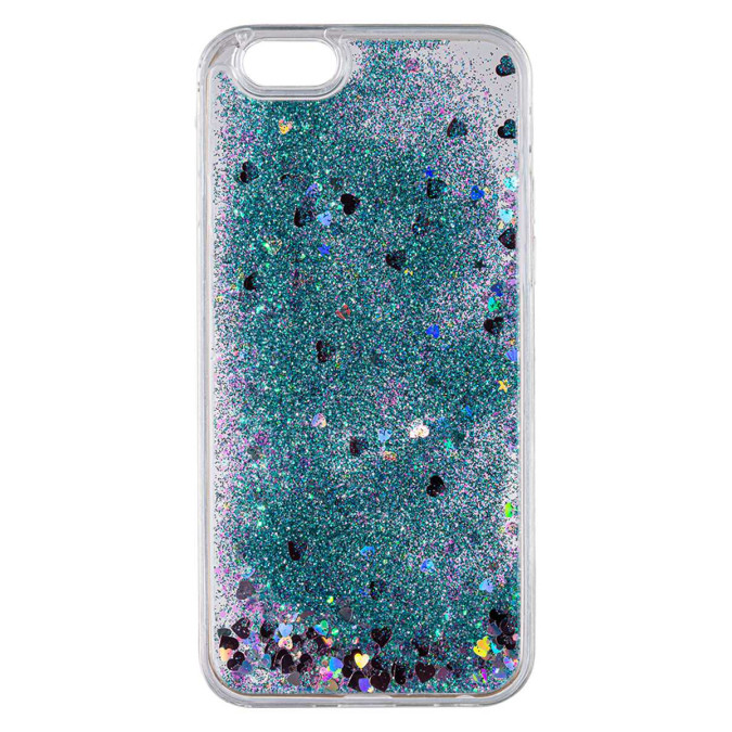 Чехол силиконовый дизайнерский. Glitter. Зеленые блестки. Прозрачный. Apple Iphone 6 / Apple Iphone 6S