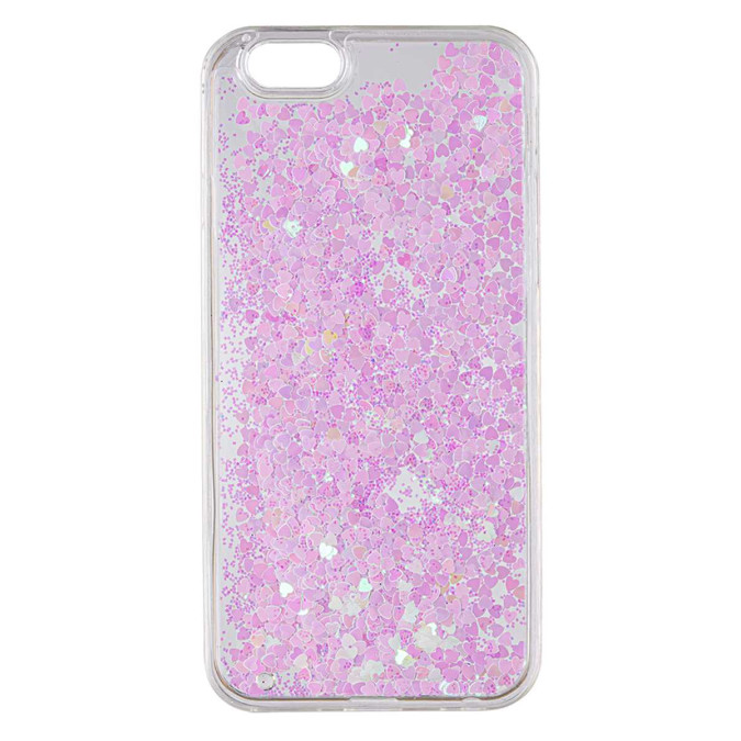 Чехол силиконовый дизайнерский. Glitter. Бело-розовые блестки. Прозрачный. Apple Iphone 6 / Apple Iphone 6S