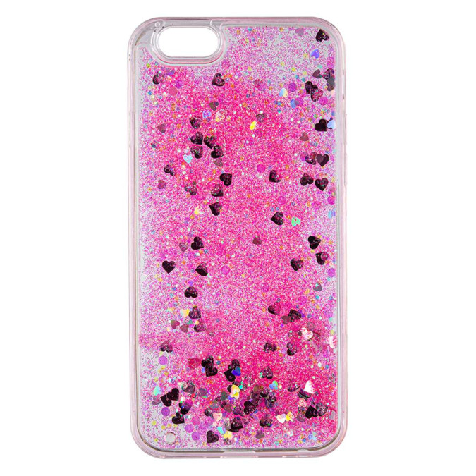 Чехол силиконовый дизайнерский. Glitter. Розовые блестки. Прозрачный. Apple Iphone 6 / Apple Iphone 6S