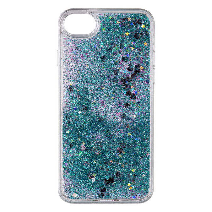 Чехол силиконовый дизайнерский. Glitter. Зеленые блестки. Прозрачный. Apple Iphone 7 / Apple Iphone 8