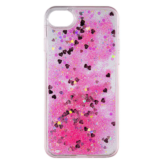 Чехол силиконовый дизайнерский. Glitter. Розовые блестки. Прозрачный. Apple Iphone 7 / Apple Iphone 8