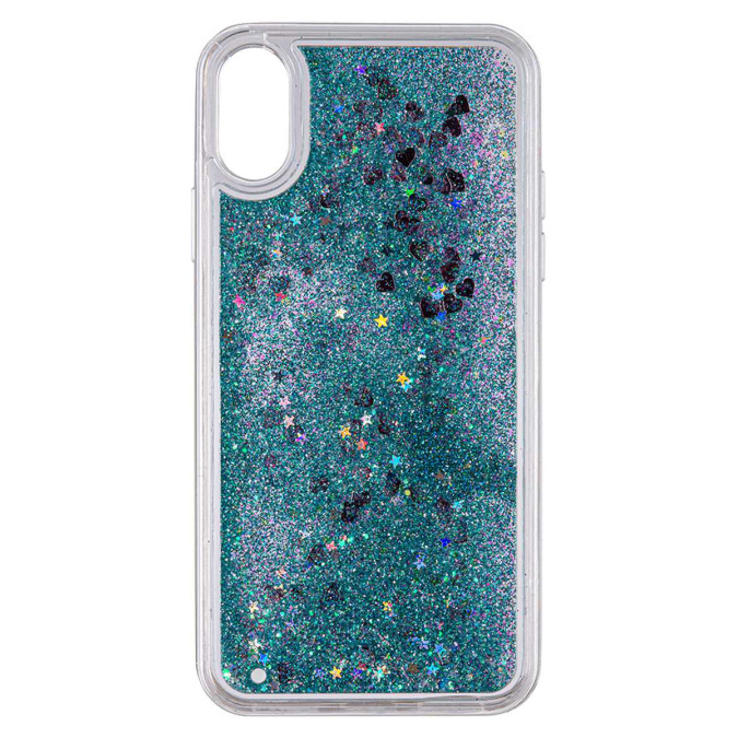 Чехол силиконовый дизайнерский. Glitter. Зеленые блестки. Прозрачный. Apple Iphone X / Apple Iphone XS