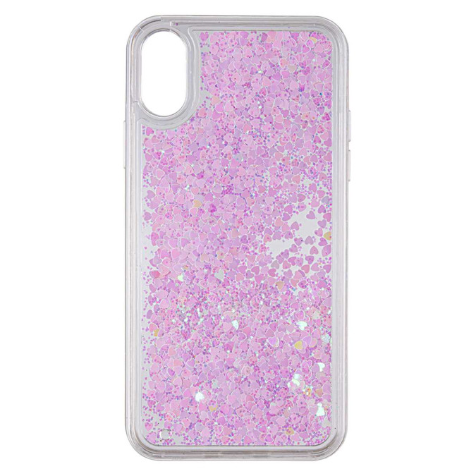 Чехол силиконовый дизайнерский. Glitter. Бело-розовые блестки. Прозрачный. Apple Iphone X / Apple Iphone XS