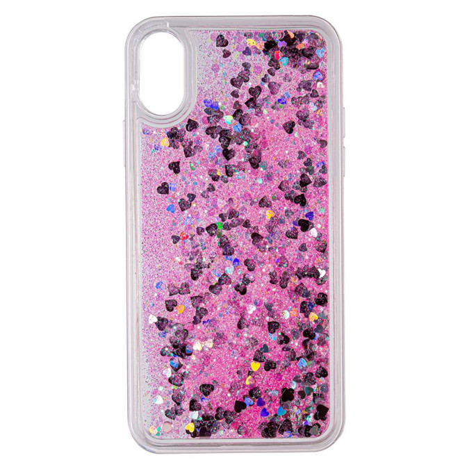 Чехол силиконовый дизайнерский. Glitter. Розовые блестки. Прозрачный. Apple Iphone X / Apple Iphone XS