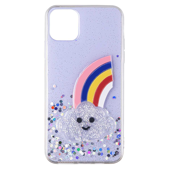 Чехол силиконовый дизайнерский. Glitter. Rainbow. Прозрачный. Apple Iphone 11