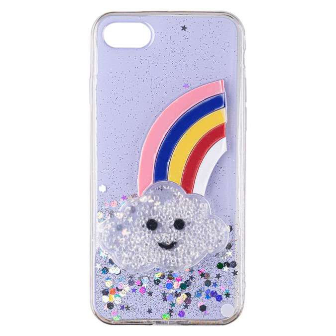 Чехол силиконовый дизайнерский. Glitter. Rainbow. Прозрачный. Apple Iphone 7 / Apple Iphone 8