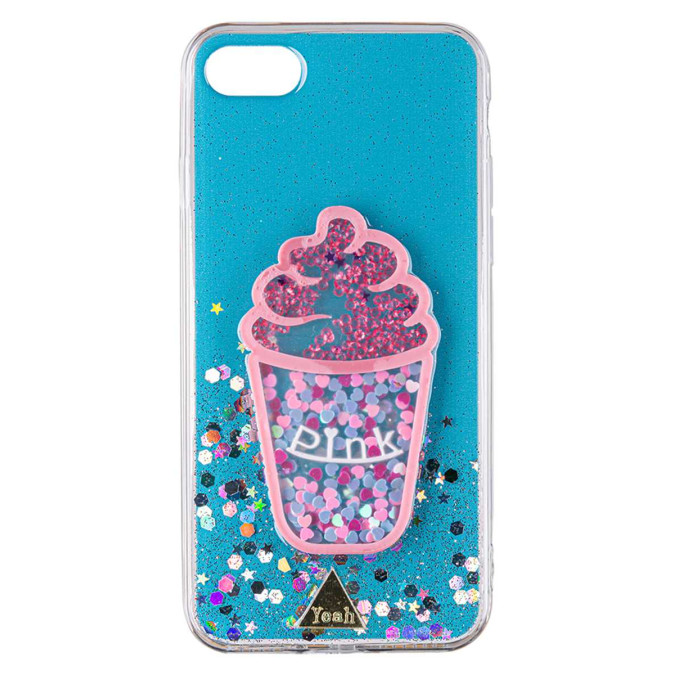 Чехол силиконовый дизайнерский. Glitter. Ice cream. Прозрачный. Apple Iphone 7 / Apple Iphone 8