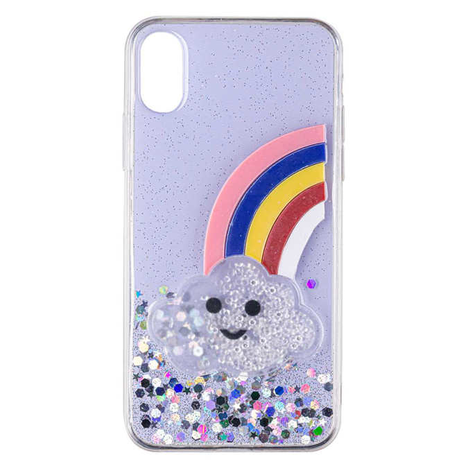 Чехол силиконовый дизайнерский. Glitter. Rainbow. Прозрачный. Apple Iphone X / Apple Iphone XS