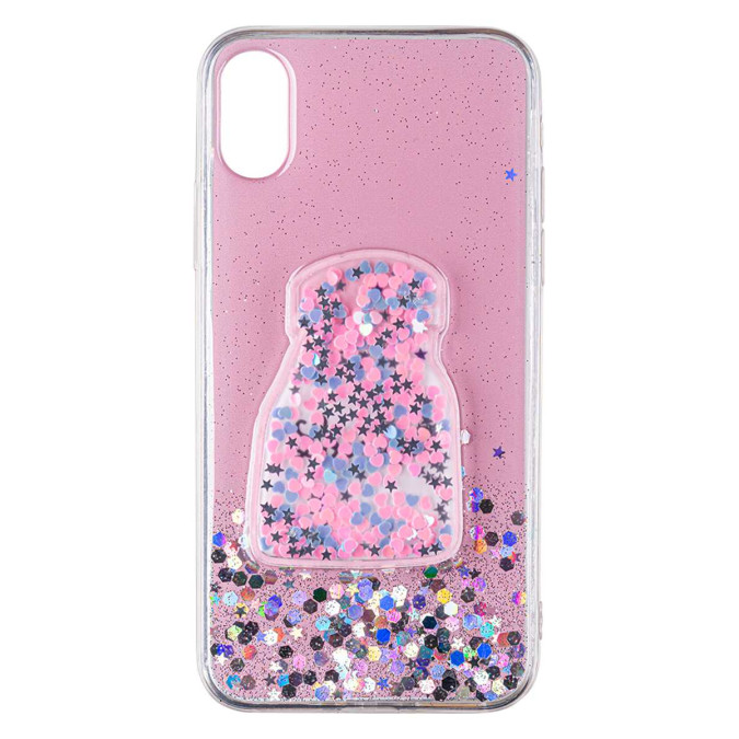 Чехол силиконовый дизайнерский. Glitter. Lovely. Прозрачный. Apple Iphone X / Apple Iphone XS