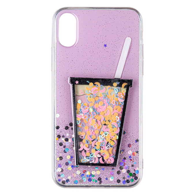 Чехол силиконовый дизайнерский. Glitter. Shake. Прозрачный. Apple Iphone X / Apple Iphone XS