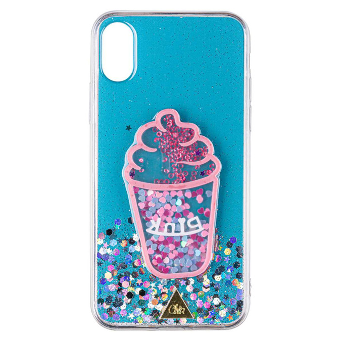 Чехол силиконовый дизайнерский. Glitter. Ice cream. Прозрачный. Apple Iphone X / Apple Iphone XS