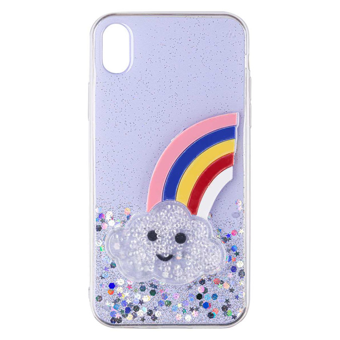 Чехол силиконовый дизайнерский. Glitter. Rainbow. Прозрачный. Apple Iphone XR