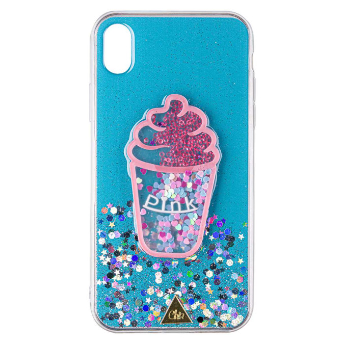 Чехол силиконовый дизайнерский. Glitter. Ice cream. Прозрачный. Apple Iphone XR