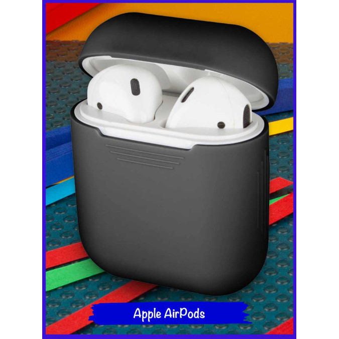 Чехол силиконовый AirPods. Неотъемная крышка. Черный. Apple AirPods