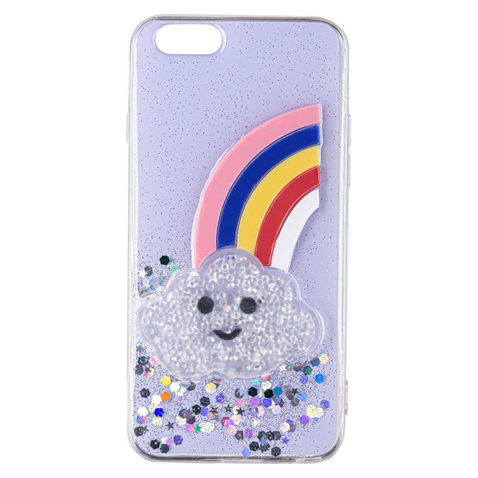 Чехол силиконовый дизайнерский. Glitter. Rainbow. Прозрачный. Apple Iphone 6 / Apple Iphone 6S