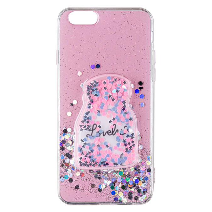 Чехол силиконовый дизайнерский. Glitter. Lovely. Прозрачный. Apple Iphone 6 / Apple Iphone 6S