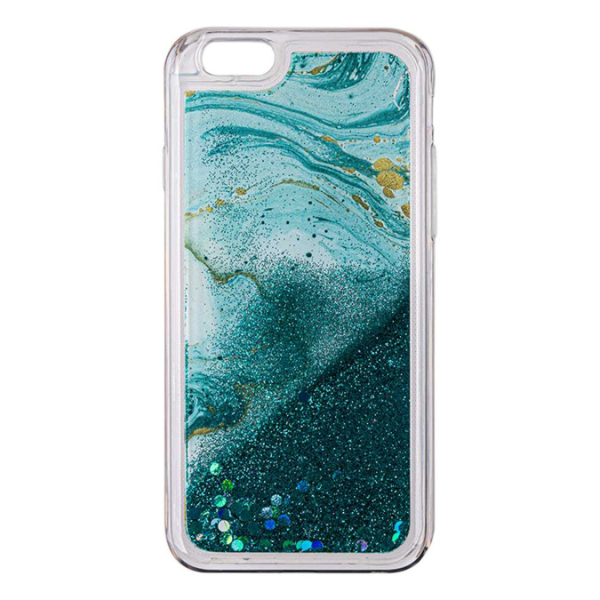 Чехол силиконовый дизайнерский. Glitter. Прозрачный. Зеленый мрамор. Apple Iphone 6 / Apple Iphone 6S