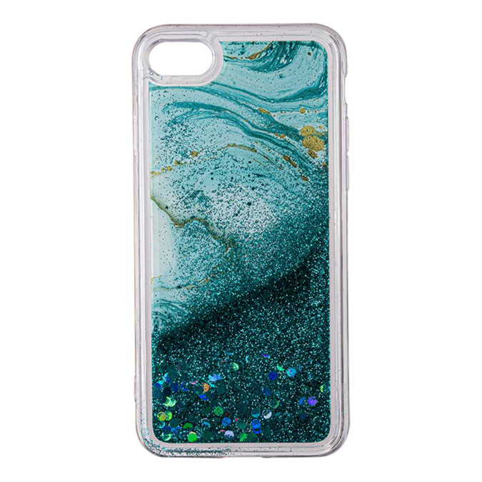 Чехол силиконовый дизайнерский. Glitter. Прозрачный. Зеленый мрамор. Apple Iphone 7 / Apple Iphone 8