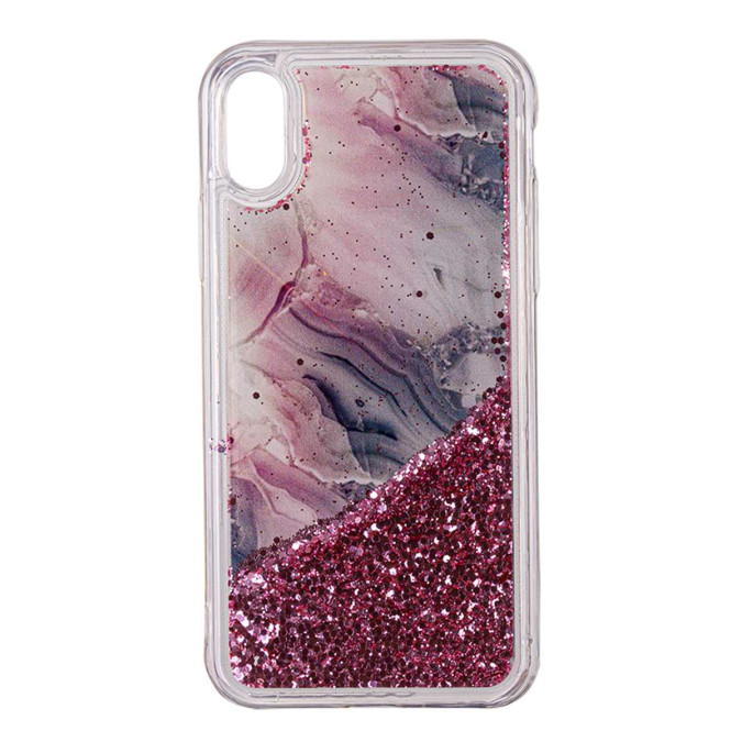 Чехол силиконовый дизайнерский. Glitter. Прозрачный. Розовый мрамор. Apple Iphone X / Apple Iphone XS