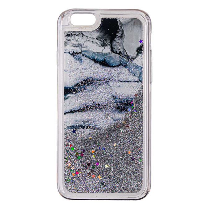 Чехол силиконовый дизайнерский. Glitter. Прозрачный. Серый мрамор. Apple Iphone 6 / Apple Iphone 6S