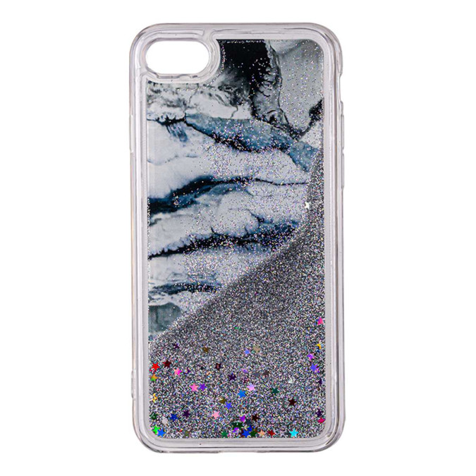 Чехол силиконовый дизайнерский. Glitter. Прозрачный. Серый мрамор. Apple Iphone 7 / Apple Iphone 8