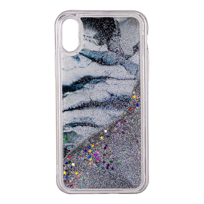 Чехол силиконовый дизайнерский. Glitter. Прозрачный. Серый мрамор. Apple Iphone X / Apple Iphone XS