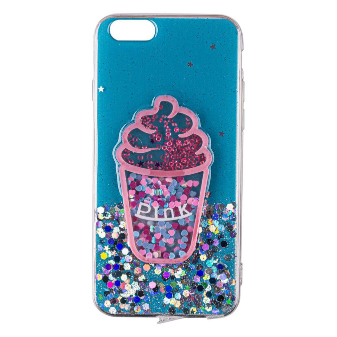 Чехол силиконовый дизайнерский. Glitter. Ice cream. Прозрачный. Apple Iphone 6 / Apple Iphone 6S