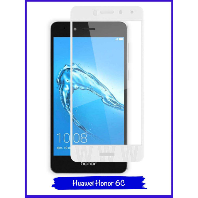 Стекло для Huawei Honor 6C. Противоударное. Полноклеевое. Белая рамка. 5D.