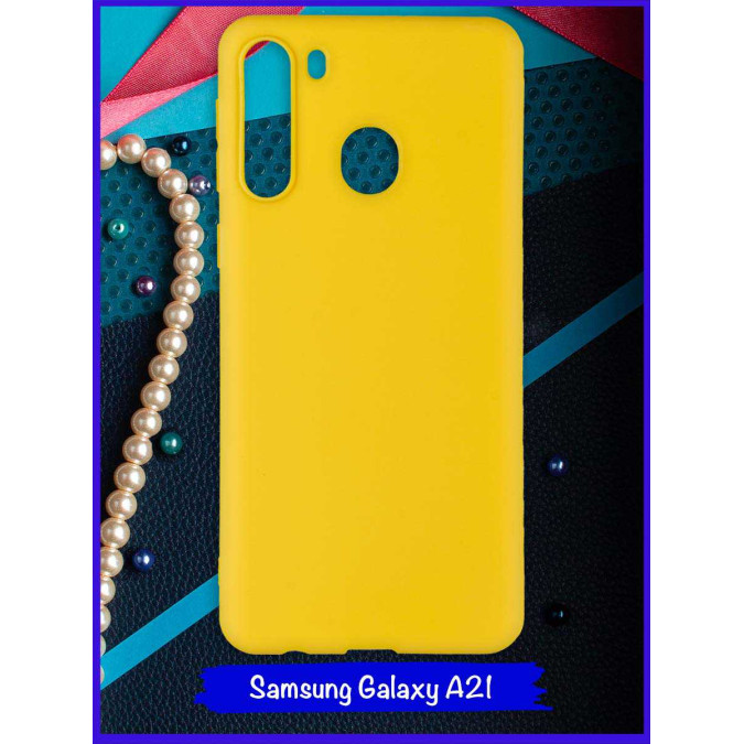 Чехол для Samsung Galaxy A21. Желтый. Soft touch.