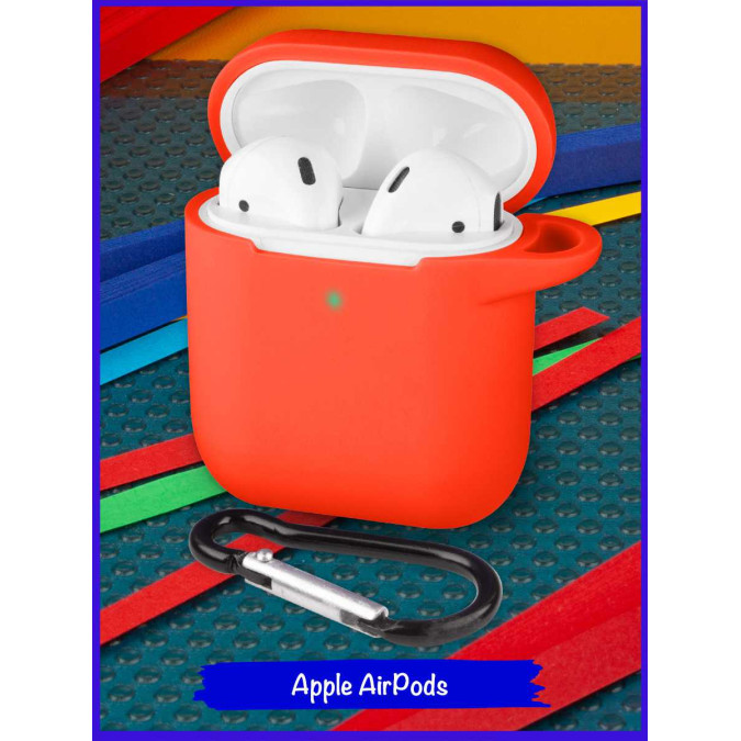 Чехол для Apple AirPods. Красный. Карабин.