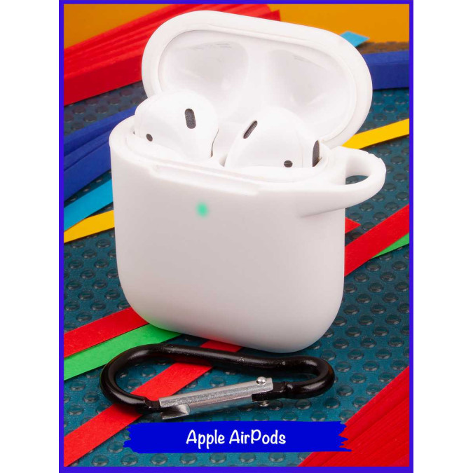 Чехол для Apple AirPods. Белый. Карабин.