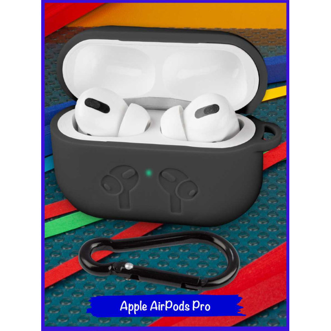 Чехол для Apple AirPods Pro. Air Pro. Черный. Карабин.