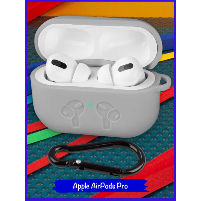 Чехол для Apple AirPods Pro. Air Pro. Серый. Карабин.