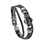 Браслет экокожа. Черный. Якорь. 6078 Браслет экокожа. Черный. Якорь. 6078