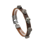 Браслет экокожа. Коричневый. Черепа. 6082 Браслет экокожа. Коричневый. Черепа. 6082