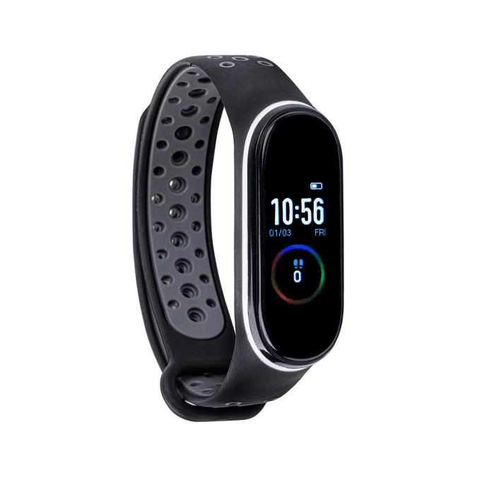 Ремешок для Xiaomi Mi Band 3/4. Силикон. Вентиляция. Черный с серым.