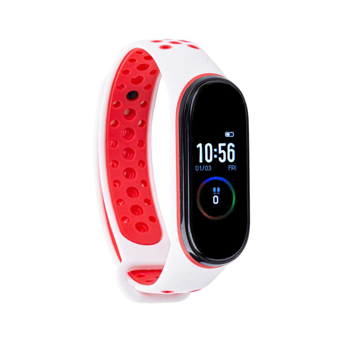 Ремешок для Xiaomi Mi Band 3/4. Силикон. Вентиляция. Белый с красным.