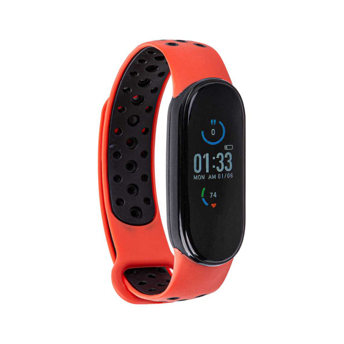 Ремешок для Xiaomi Mi Band  5 Силикон. Вентиляция. Красный с черным.