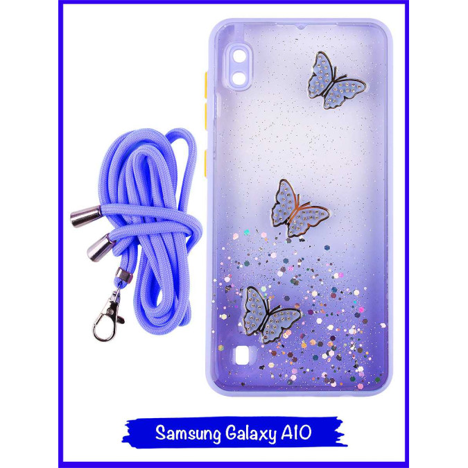 Чехол дизайнерский для Samsung Galaxy A10. Сиреневые бабочки.